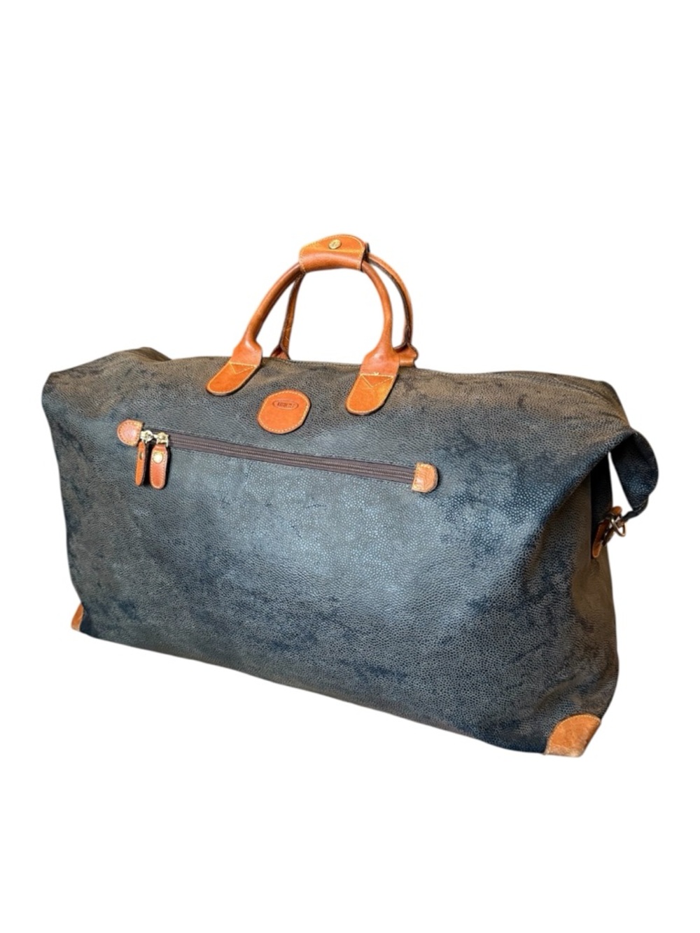 Bric’s Milano Pebbled PU Weekender Duffel Bag Black Brown Leather Trim